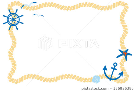 海洋繩索可愛邊框背景插圖素材 136986393