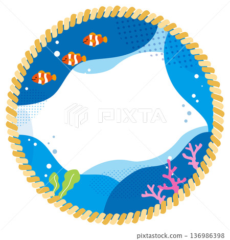 小丑魚海洋繩索框架背景插圖素材 小丑魚海洋繩索框架背景插圖素材 136986398
