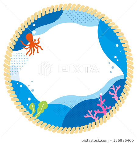 章魚和水下海洋繩索框架背景插圖素材 136986400