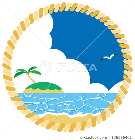 海洋背景插圖素材,描繪了海上漂浮的島嶼 海洋背景插圖素材,描繪了海上漂浮的島嶼 136986401