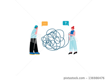 一幅描繪男女感到困惑的插圖 一幅描繪男女感到困惑的插圖 136986476