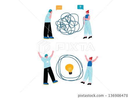 Illustration of a man and woman solving a problem Illustration of a man and woman solving a problem 136986478
