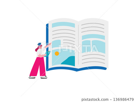 Illustration of a female student reading a textbook Illustration of a female student reading a textbook 136986479