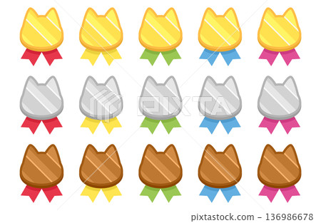 可愛的貓形獎牌套裝 136986678