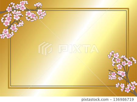 Cherry blossom frame (A4 landscape, gold) 136986719