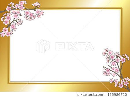Cherry blossom frame (A4 landscape, transparent frame, gold) 136986720