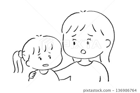 Mother soothing anxious child girl Mother soothing anxious child girl 136986764