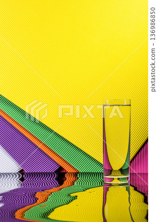Abstract still life with a glass of water on a color bright background Abstract still life with a glass of water on a color bright background 136986850