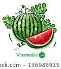 Fresh and cute vector illustration of watermelon | Fruit pop art material 136986915