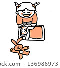 Illustration of a girl playing with stuffed animals 136986973