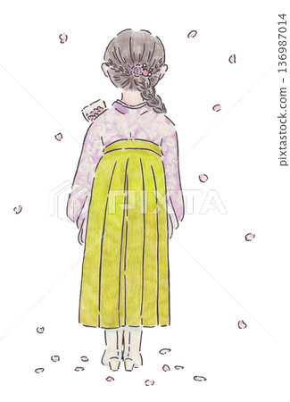 Illustration of a back view of a person wearing a hakama 136987014