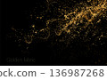 Chaotic, isolated golden wave mosaic pattern on black background 136987268