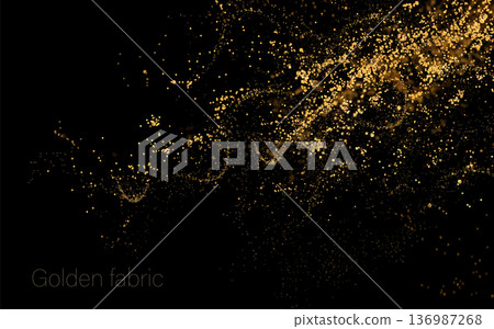 Chaotic, isolated golden wave mosaic pattern on black background 136987268
