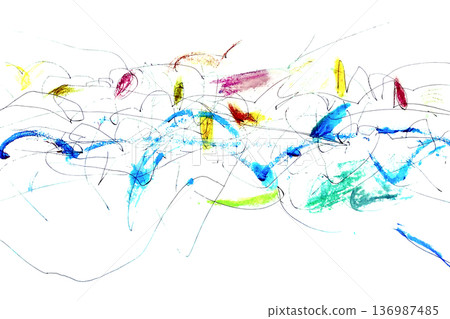 [Transparent Background] Colorful abstract line art drawn on paper with watercolors, pastels, and pens, perfect for a cool summer feel. 136987485