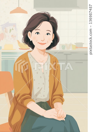 中年婦女坐在椅子上 136987487