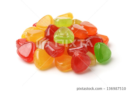 Pile of colorful hard fruit candies Pile of colorful hard fruit candies 136987510