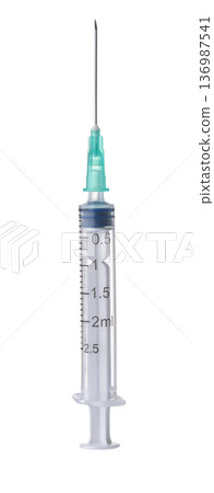 Front view of single use syringe 136987541