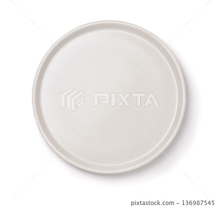 Top view of empty white round ceramic tray 136987545