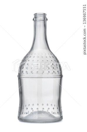 Front view of empty clear glass wine bottle Front view of empty clear glass wine bottle 136987551