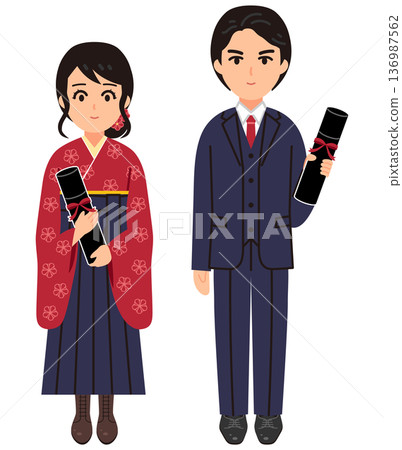 大學畢業典禮當天的學生們的插圖 136987562