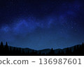 Starry sky scenery beyond the mountains 136987601