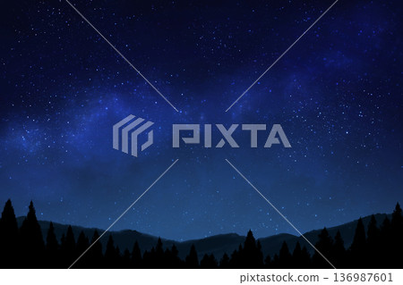 Starry sky scenery beyond the mountains 136987601