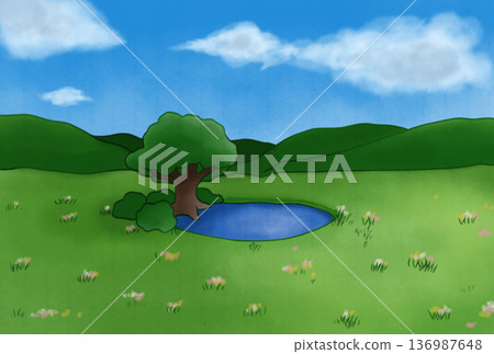 Secret pond in the grassland Secret pond in the grassland 136987648