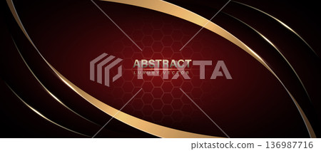 Abstract red luxury background with golden ribbon elements and hexagon mesh decoration design modern vector 136987716