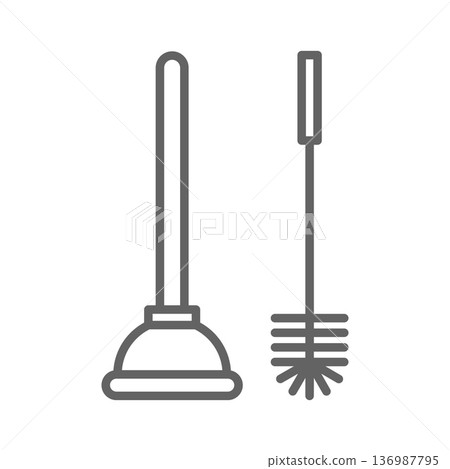 plunger, toilet brush icon. Line vector icon on white background. High quality design element Vector icon 136987795
