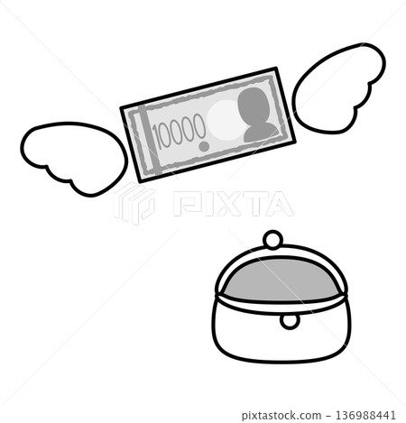 Illustration of a 10,000 yen bill flying out of a clasp wallet 136988441