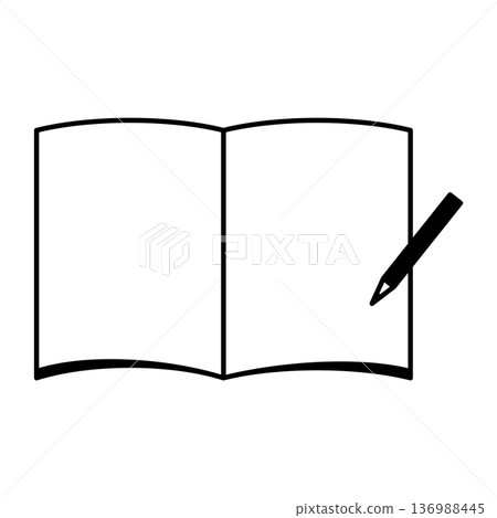 Illustration of a blank double-page spread notebook and pencil Illustration of a blank double-page spread notebook and pencil 136988445