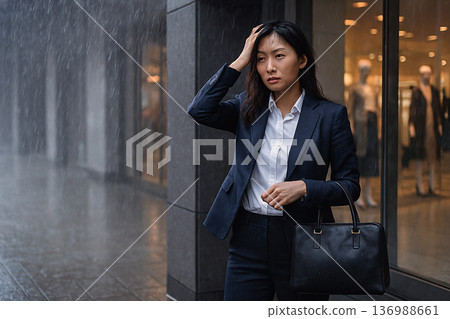 A woman raining away from the rain 136988661