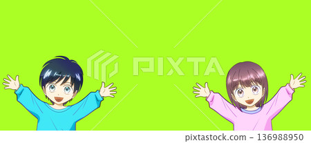 Anime-style illustration of a cheerful and energetic boy and girl Anime-style illustration of a cheerful and energetic boy and girl 136988950