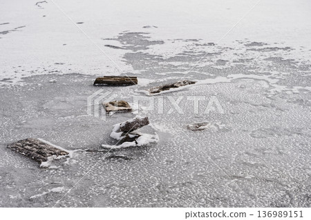 Frozen lake surface 136989151