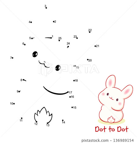 Connect The Dots and Draw Cute little bunny. Dot to dot puzzle - baby rabbit. Educational Game for Kids. Drawing for Preschool children. Vector Illustration EPS8 Connect The Dots and Draw Cute little bunny. Dot to dot puzzle - baby rabbit. Educational Game for Kids. Drawing for Preschool children. Vector Illustration EPS8 136989154