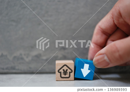 Images of falling real estate prices and declining home values. Images of falling real estate prices and declining home values. 136989393