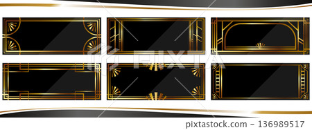 Set of 6 luxurious Art Deco banner backgrounds in black and gold Set of 6 luxurious Art Deco banner backgrounds in black and gold 136989517