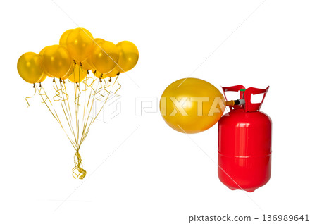 red helium gas cylinder for inflating balloons isolated on white background 136989641