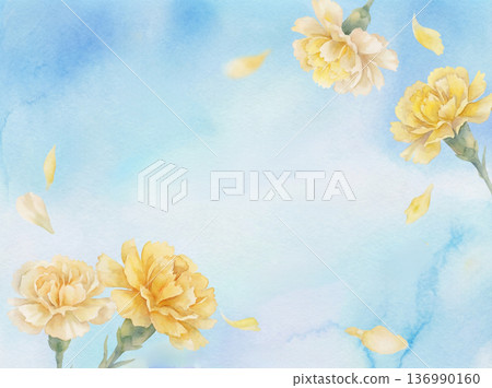 父親節賀卡，以水彩黃色康乃馨和藍色背景為特色 136990160