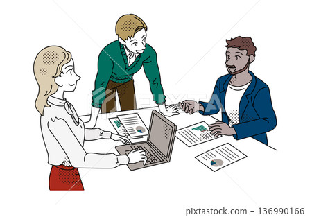 圖示：由不同成員組成的商務會議及資料分析過程 136990166