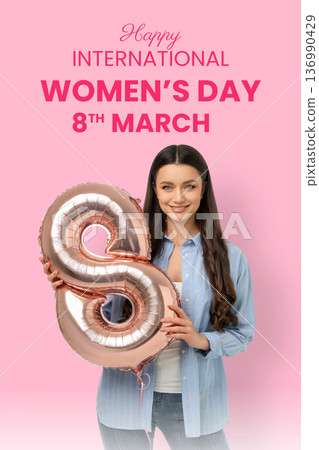 Model holds a balloon while promoting women's day celebration 136990429