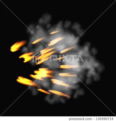 Gun flashe or gunshot animation. Fire explosion effect during the shot with the gun. Cartoon flash effect of bullet start. Shotgun fire, muzzle flash and explode 136990714