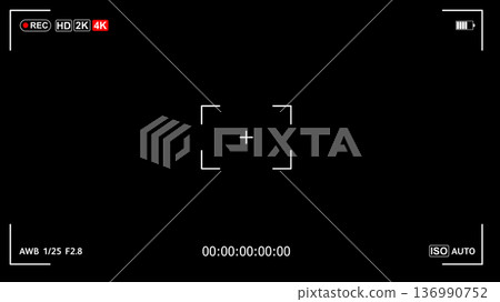 Digital video camera interface with 4K recording, battery and timer on a black background Digital video camera interface with 4K recording, battery and timer on a black background 136990752
