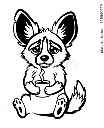 Sleepy small fox enjoying sunset coffee, Fennec fox resting with hot drink at sunset, Small fox from desert peacefully unwinded with steaming beverage beneath sunset sky in studio Sleepy small fox enjoying sunset coffee, Fennec fox resting with hot drink at sunset, Small fox from desert peacefully unwinded with steaming beverage beneath sunset sky in studio 136990759
