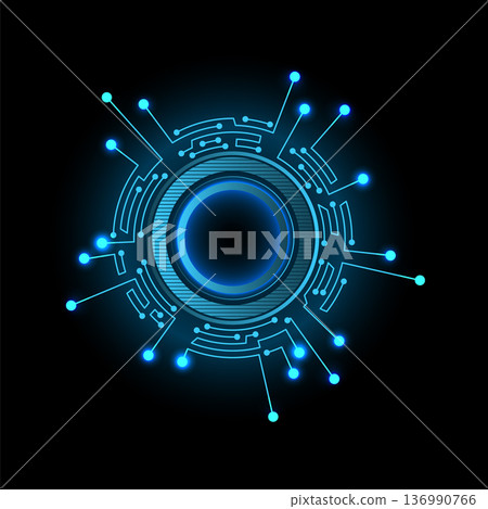Circuit board circle frame. Abstract digital round frame, hardware board and electronic motherboard pattern vector. Programming science, computer system element 136990766
