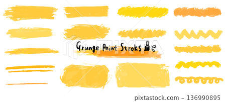 Brush strokes, brush texture illustration. Yellow grunge background. Headline vector material. 136990895