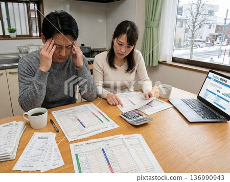 A couple struggling with tax returns 136990943