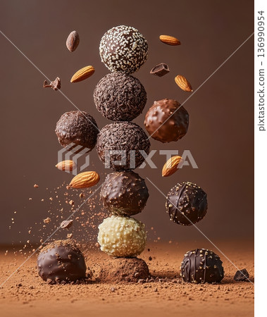 Elegant Chocolate Truffles in Motion A Gourmet Confectionery Masterpiece 136990954