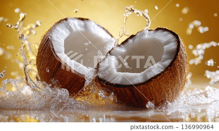 Refreshing Coconut Water Splash in Natural Setting 136990964