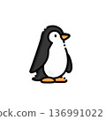 One side's cute design, black and white with a bright orange beak and palm, and a paralyzed facial expression. Suitable for polar animals, marine ecology or winter weather themes 136991022
